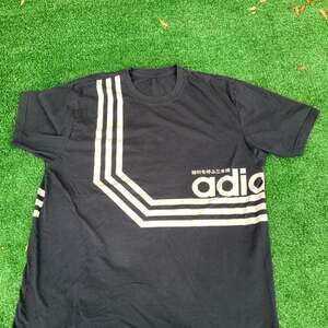 Adidas Graphic T-Shirt Black with White Logo and Japanese Kanji, Size XL